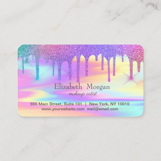 Heet regenbooglitter drijft holografisch klantenkaartje (Achterkant)