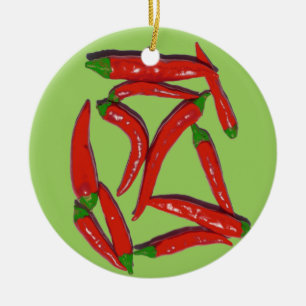 Heet Rood Chili Pepers Patroon Keramisch Ornament