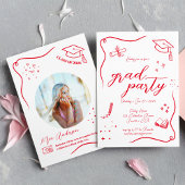 Heet Rood Hand-getrokken Krabbel Afstuderen Kaart