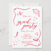 Heet Rood Hand-getrokken Krabbel Afstuderen Kaart (Voorkant)