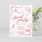 Heet Rood Hand-getrokken Krabbel Afstuderen Kaart (Staand voorkant)