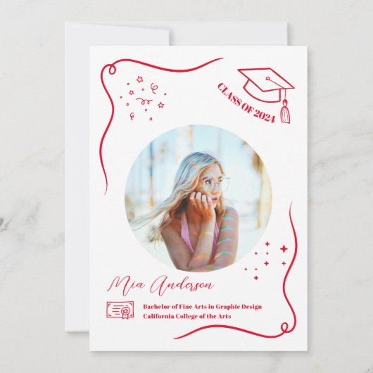 Heet Rood Hand-getrokken Krabbel Afstuderen Kaart (Achterkant)