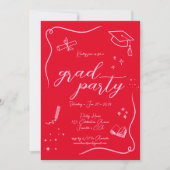 Heet Rood Roze Hand-getrokken Scrible Afstuderen Kaart (Voorkant)