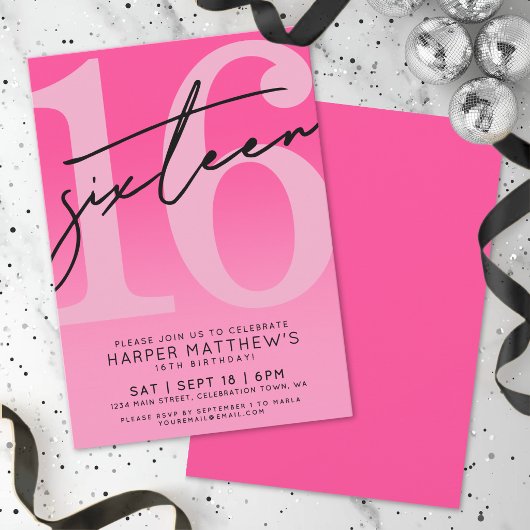 Heet roze 16e verjaardag kaart
