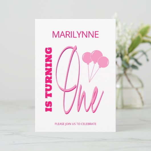 Heet Roze 1st Draaien Een Verjaardag Kaart (Staand voorkant)