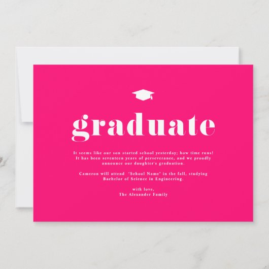 Heet Roze 2025 Krachtige Typografie Foto Afstudere Aankondiging (Achterkant)