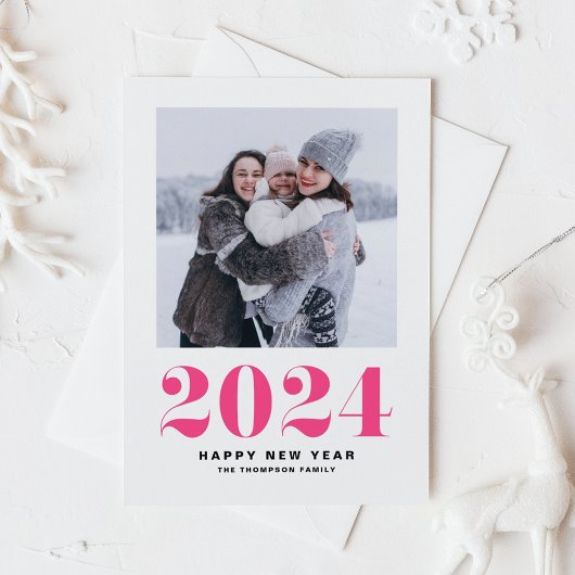 Heet roze 2025 Vet typografie Nieuwjaarsfoto Feestdagenkaart