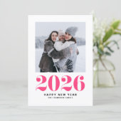 Heet roze 2025 Vet typografie Nieuwjaarsfoto Feestdagenkaart (Staand voorkant)