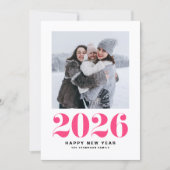 Heet roze 2025 Vet typografie Nieuwjaarsfoto Feestdagenkaart (Voorkant)