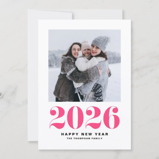 Heet roze 2025 Vet typografie Nieuwjaarsfoto Feestdagenkaart (Voorkant)