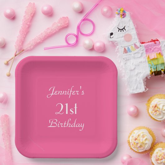 Heet Roze, 21ste Verjaardagsfeestje, Naam, Vierkan Papieren Bordje (Feest)