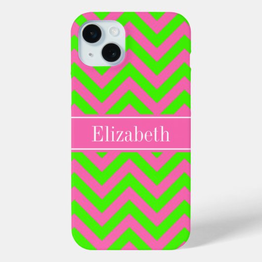 Heet Roze #2 Lime Groen LG Chevron Naam Monogram Case-Mate iPhone Case (Achterkant)