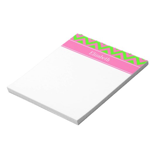 Heet Roze #2 Limoengroen LG Chevron Naam Monogram Notitieblok (Linkerzijde)