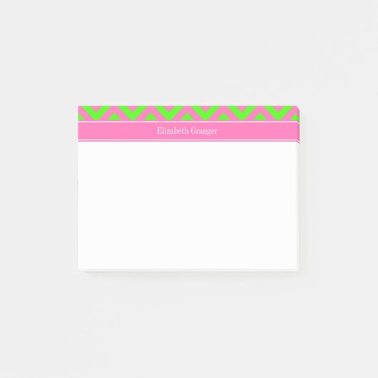 Heet Roze #2 Limoengroen LG Chevron Naam Monogram Post-it® Notes (Voorkant)