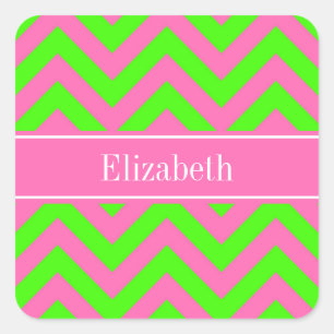 Heet Roze #2 Limoengroen LG Chevron Naam Monogram Vierkante Sticker