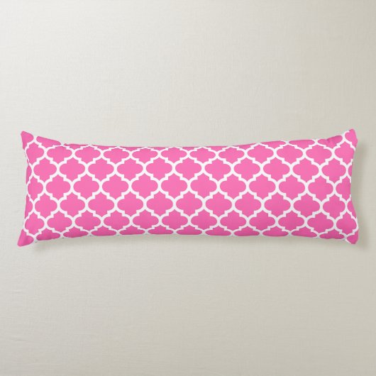 Heet Roze #2 Wit Marokkaans Quatrefoil Patroon #5 Lichaamskussen (Voorkant)
