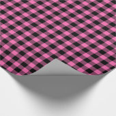 Heet Roze #2, Zwarte Buffalo Plaid Tartan Cadeaupapier (Hoek)