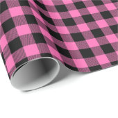 Heet Roze #2, Zwarte Buffalo Plaid Tartan Cadeaupapier (Rol Hoek)