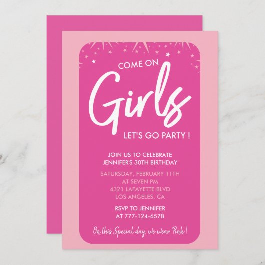 Heet roze 30ste verjaardag uitnodigingen Trendy Gi (Voorkant / Achterkant)