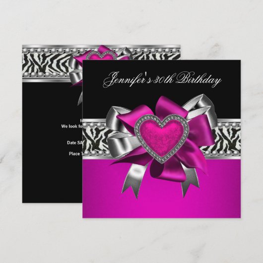 Heet Roze 30ste Verjaardagsfeest Zebra Zwart Kaart (Voorkant / Achterkant)