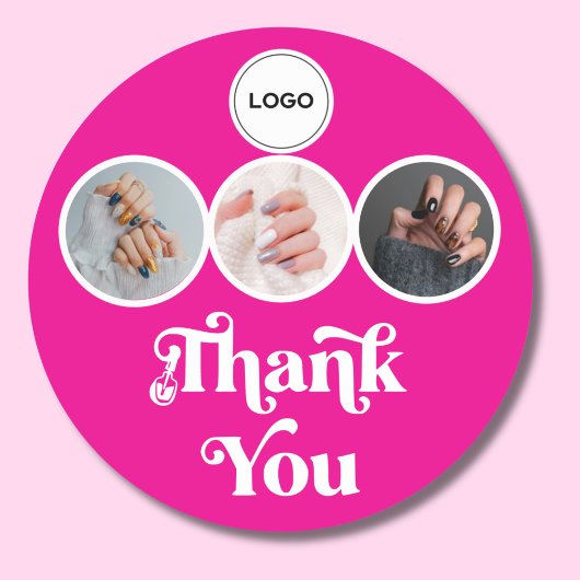 Heet Roze 3 Foto Nagel Tech Logo Bedankt Ronde Sticker