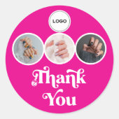 Heet Roze 3 Foto Nagel Tech Logo Bedankt Ronde Sticker (Voorkant)