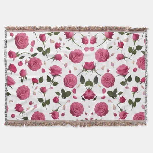 Heet Roze 3D Roos Patroon Knus Worpdeken Deken (Voorkant)