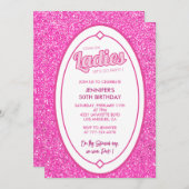 Heet roze 50ste verjaardag uitnodigingen girly gli (Voorkant / Achterkant)