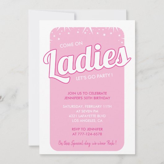 Heet roze 50ste verjaardag uitnodigingen girly spa (Voorkant)