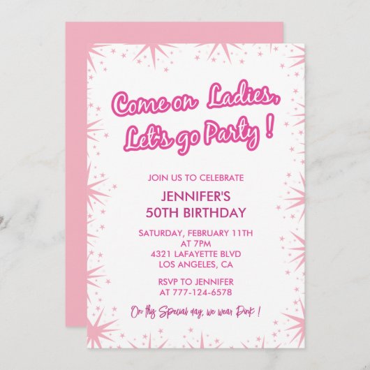 Heet roze 50ste verjaardag uitnodigingen sprankele (Voorkant / Achterkant)