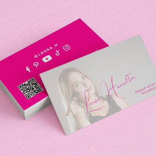 Heet roze aangepaste foto make-up artiest QR CODE Visitekaartje