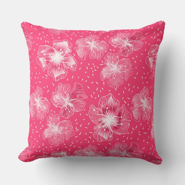 Heet roze abstract bloemetjes retro kussen (Voorkant)