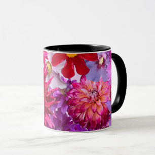 Heet Roze Abstracte Bloemige Dahlia Koffie Mok
