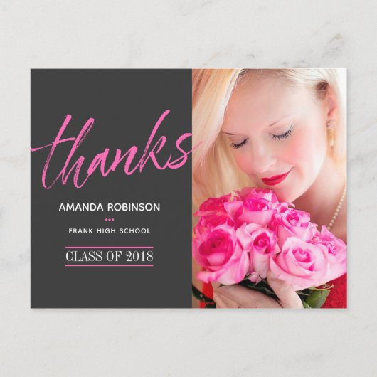 Heet-roze afstudeer bedank foto briefkaart (Voorkant)