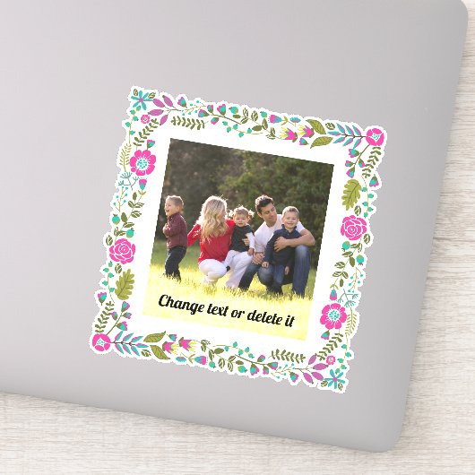 Heet roze, aqua en groen bloemig lijst met foto sticker (Detail)