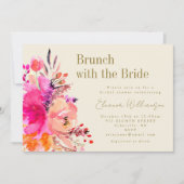 Heet Roze Aquarel Bloemachtige Bruiloft Brunch Kaart (Voorkant)