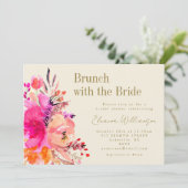 Heet Roze Aquarel Bloemachtige Bruiloft Brunch Kaart (Staand voorkant)