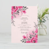 Heet Roze Aquarel Lente Bruiloft Kaart (Staand voorkant)