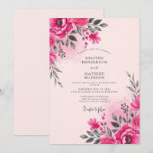 Heet Roze Aquarel Lente Bruiloft Kaart (Voorkant / Achterkant)
