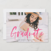 Heet Roze Aquarel Lettering Foto Afstuderen Kaart (Voorkant)