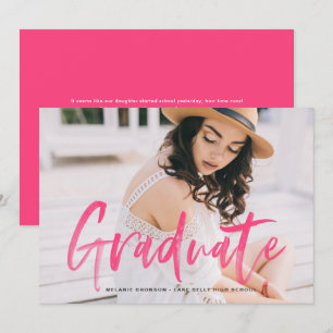 Heet Roze Aquarel Lettering Foto Afstuderen Kaart