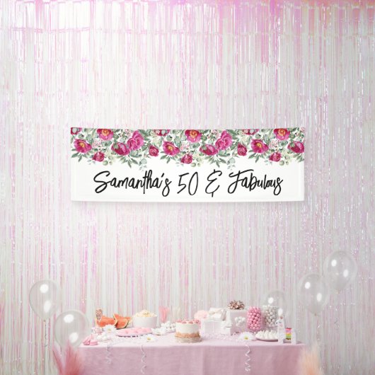 Heet Roze Aquarel Pioenrozen 50 & Fabulous Lang Spandoek (Feest)