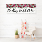 Heet Roze Aquarel Pioenrozen Bruiloftsdouche Lang Spandoek (Insitu)