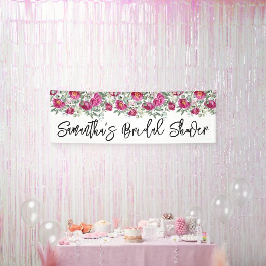 Heet Roze Aquarel Pioenrozen Bruiloftsdouche Lang Spandoek (Feest)