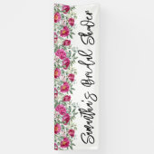 Heet Roze Aquarel Pioenrozen Bruiloftsdouche Lang Spandoek (Verticaal)