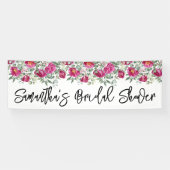 Heet Roze Aquarel Pioenrozen Bruiloftsdouche Lang Spandoek (Horizontaal)