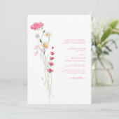 Heet Roze Aquarel Wilde Bloem Bruiloft II Kaart (Staand voorkant)