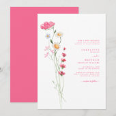 Heet Roze Aquarel Wilde Bloem Bruiloft II Kaart (Voorkant / Achterkant)