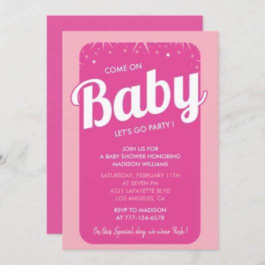 Heet roze baby douche uitnodigingen Modern Elegant (Voorkant / Achterkant)