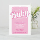 Heet roze baby douche uitnodigingen typografie (Staand voorkant)